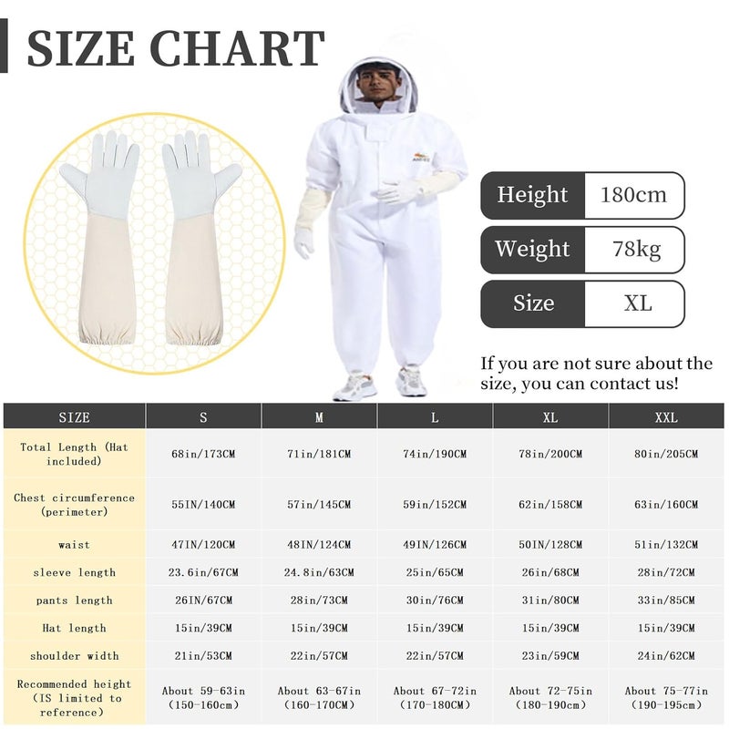 ANDES Bee Suit for Men Women Sting Proof, Polycotton Beekeeping Suit Beekeeper Costume&with Glove &Ventilated Hood, Bee Outfit for Backyard and beekeeping supplies (XXL) - Image 2